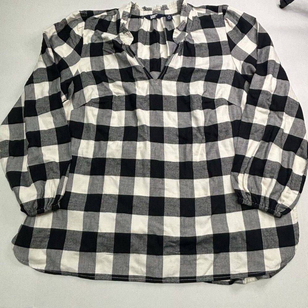 Lands' End Checkered Black White 3/4 Sleeve Women Tunic Sz 1x 16w 18w